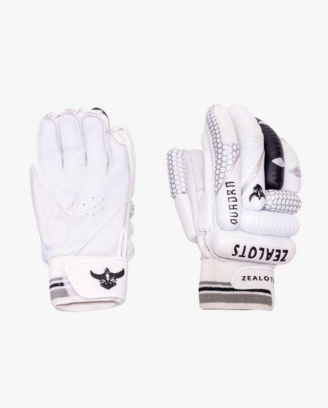 Zealots Quadra Batting Gloves – Premium White Leather Cricket Gloves