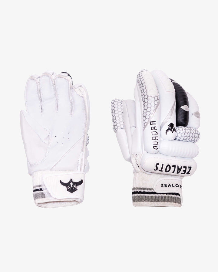 ZEALOTS SPORTS — Zealots Quadra Batting Gloves – Premium White Leather Cricket Gloves