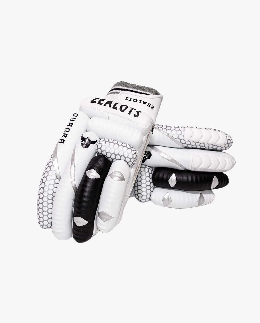 Zealots Quadra Batting Gloves – Premium White Leather Cricket Gloves