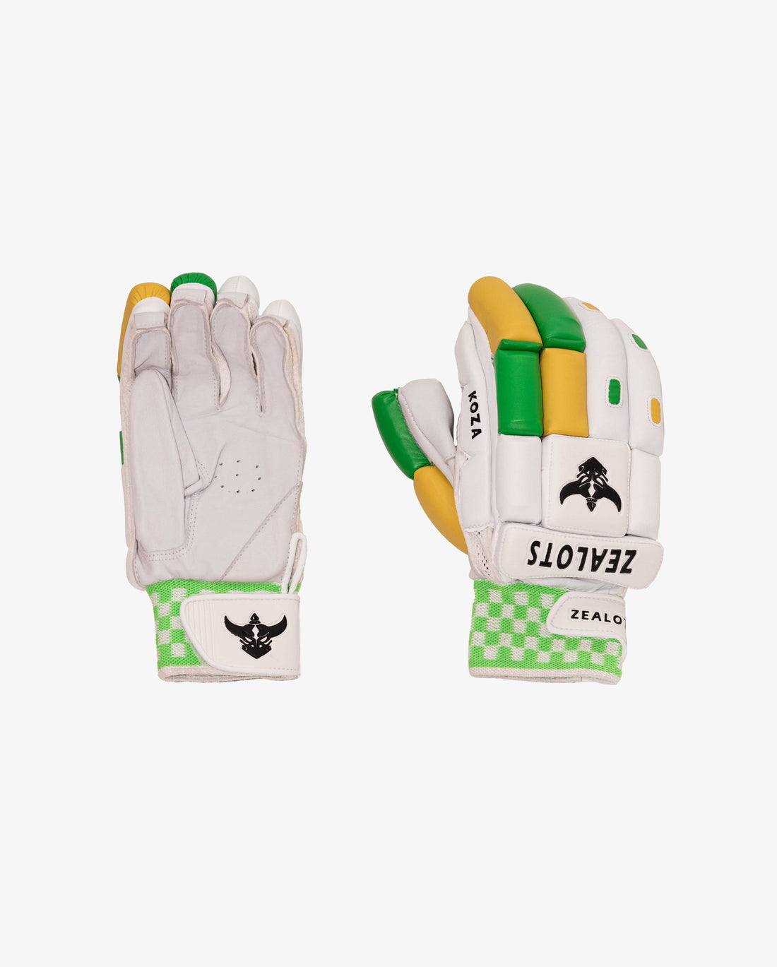 ZEALOTS KOZA Cricket Batting Gloves – White/Green & Gold