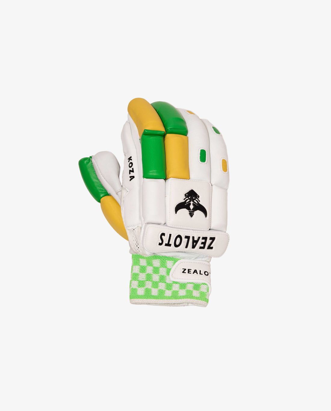 ZEALOTS KOZA Cricket Batting Gloves – White/Green & Gold