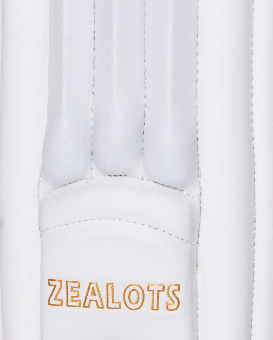 ZEALOTS DOMINATOR Batting Pads — Premium Cricket Leg Guards (White / Gold)