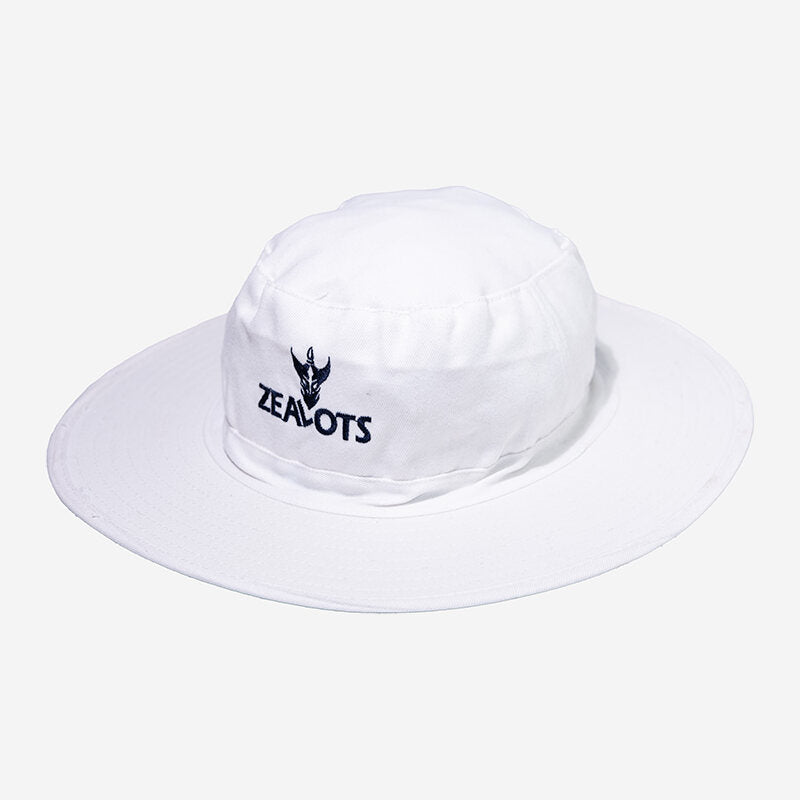 ZEALOTS custom wide-brim cricket sun hat with embroidered logo